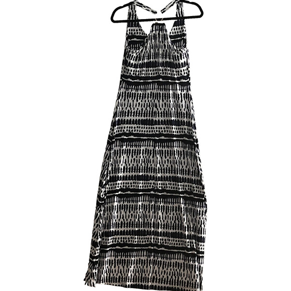 Ivana Trump Maxi Dress SZ XS Halter Blue White Geometric Slinky Stretch Jewel - Picture 1 of 16